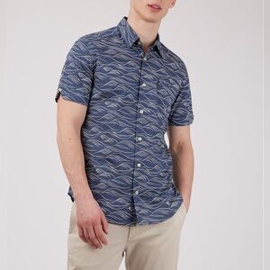 Ben Sherman Blue Wave Pattern Casual Button Down Shirt